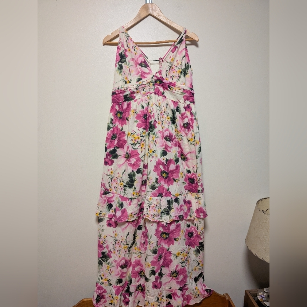 Abercrombie & Fitch Floral Maxi Dress Pink White Yellow Women’s XXLT - Picture 2 of 9